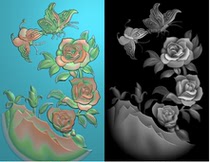 Fine carving computer engraving drawing flowers and birds H6 jade carving peony