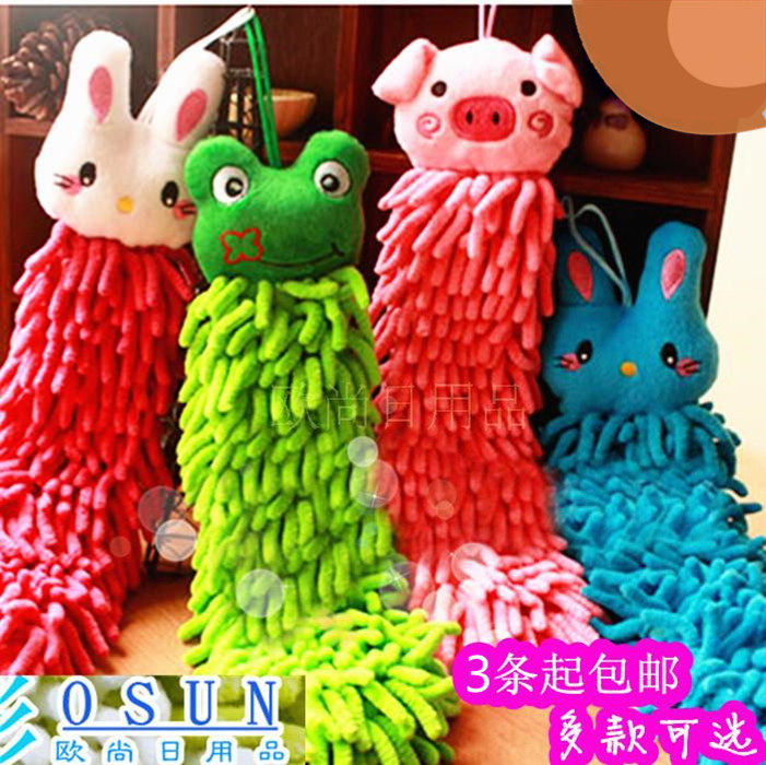 3 up for hanging cute cartoon chenille wipe handtowel coral suede wipes dry hand towels with multiple elects