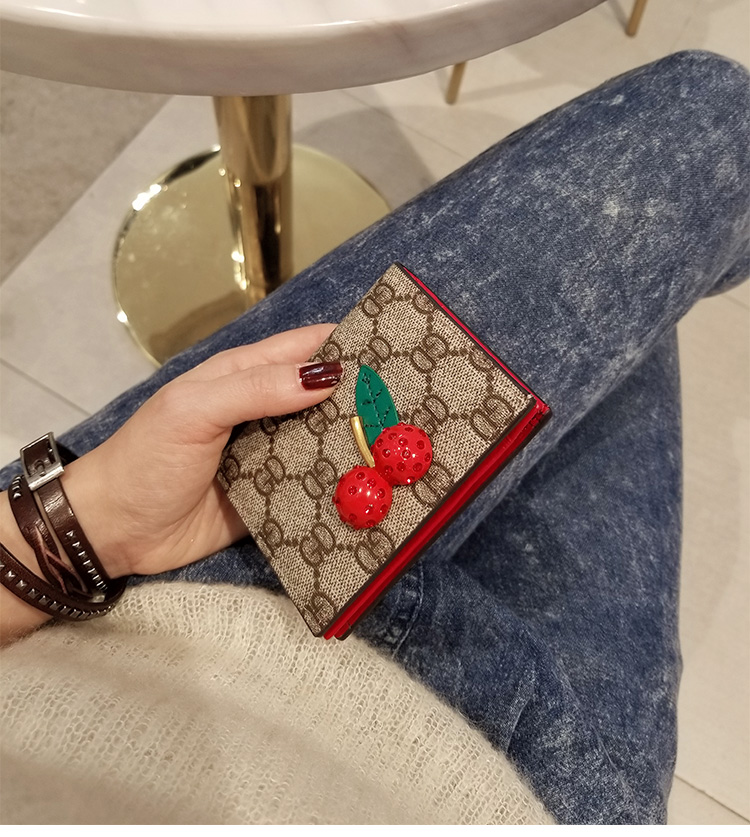 [DDPOPO] 2019 mới in siêu lửa ví ngắn cherry hai ví nữ gấp - Ví tiền ví lv nam