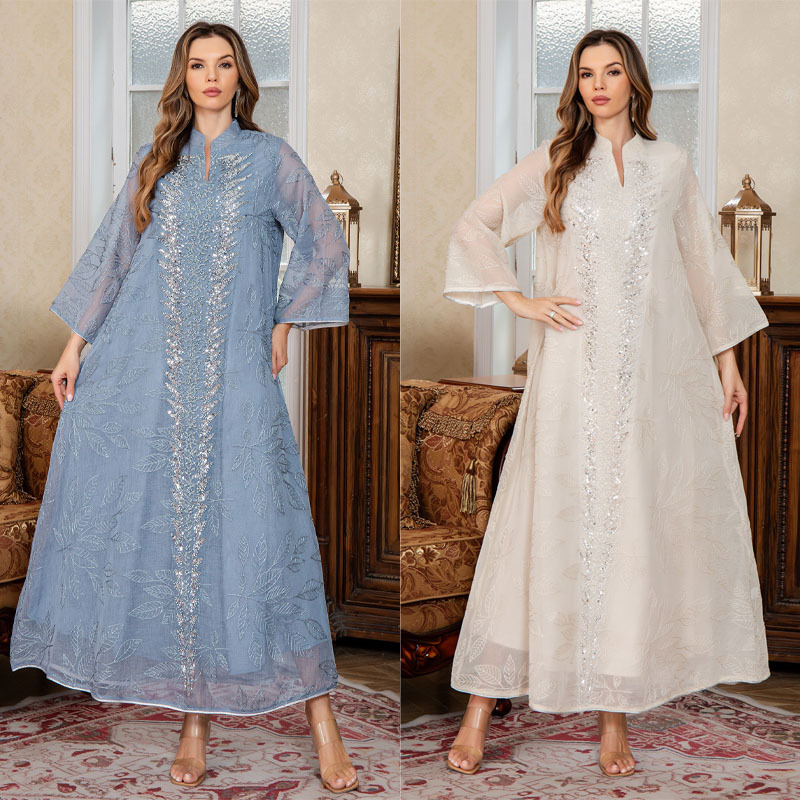 2026 European and American New Fashion Mesh Embroidered Long Dress Sequin Dress Spring and Summer Dresses Woman