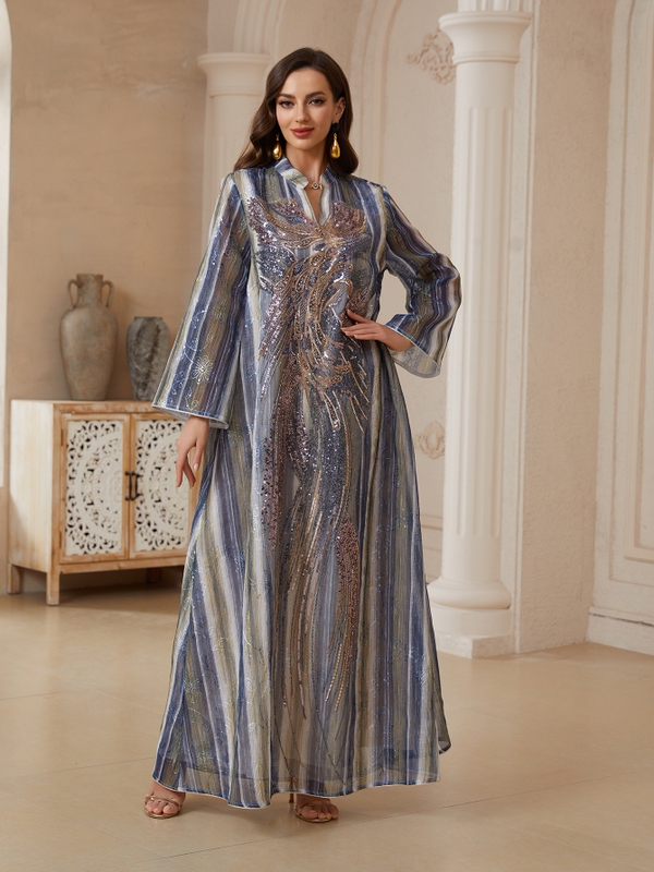 2026 European and American Casual Dress with Mesh Embroidery and Sequins, Long Dress for Home Wear Dress Woman