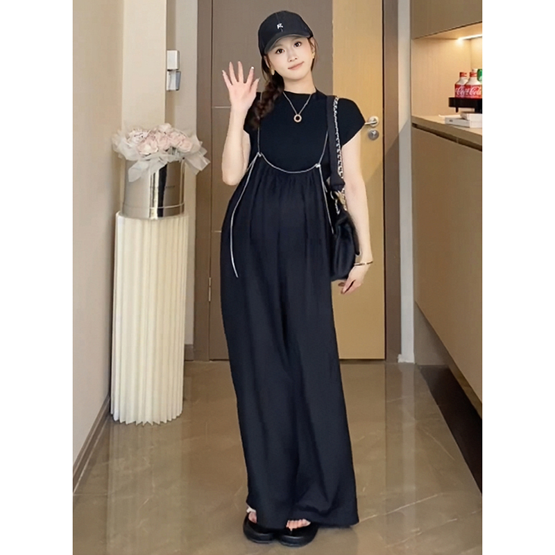 Maternity Suspender Wide-Leg Pants Set 2026 Summer New Style Tall Loose Fit Slimming Stylish Jumpsuit Two-Piece Set