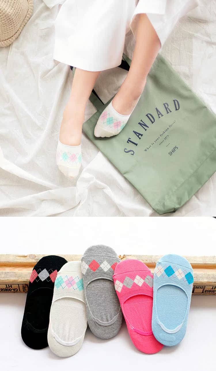 Rex thỏ mùa xuân và mùa hè mới cotton nữ thuyền vớ kim cương hình chống keo nông miệng vô hình vớ đậu Hà Lan tất trắng cao cổ