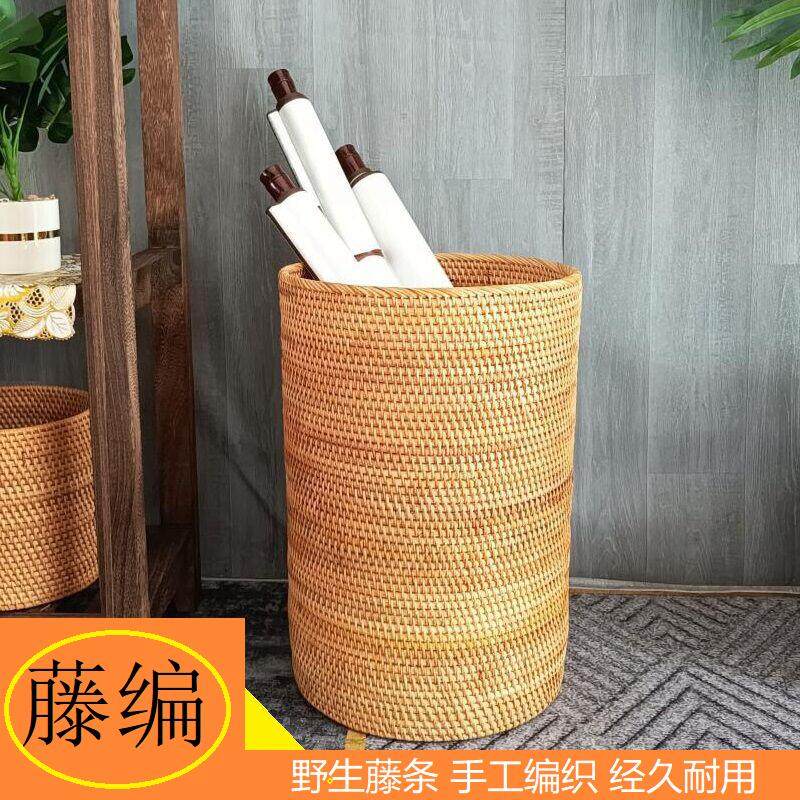 Vietnamese rattan handmade bamboo basket paper basket Chinese-style study storage basket put scroll painting barrel calligraphy and painting tube calligraphy and painting paper basket