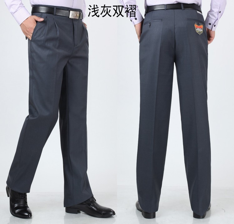 Quần mùa đông nam cộng với quần nhung cao eo rộng cho nam trung niên quần len sâu đôi xếp li phù hợp với quần dày quần tây nam đẹp