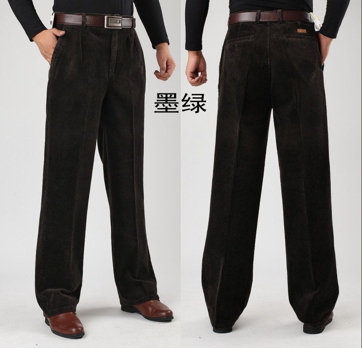 Đàn ông trung niên quần nhung kẻ cao eo lỏng lẻo quần cotton sâu sọc thô quần cashmere cha dày quần lót nam