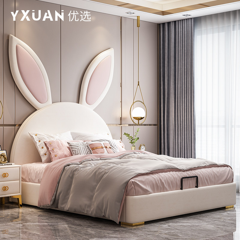 Nordic Rabbit Bed Teenage Girl Ins Wind Net Red Bed Children Bed Girl Princess Bed Pink Dream 1 2 m Solid Wood Bed