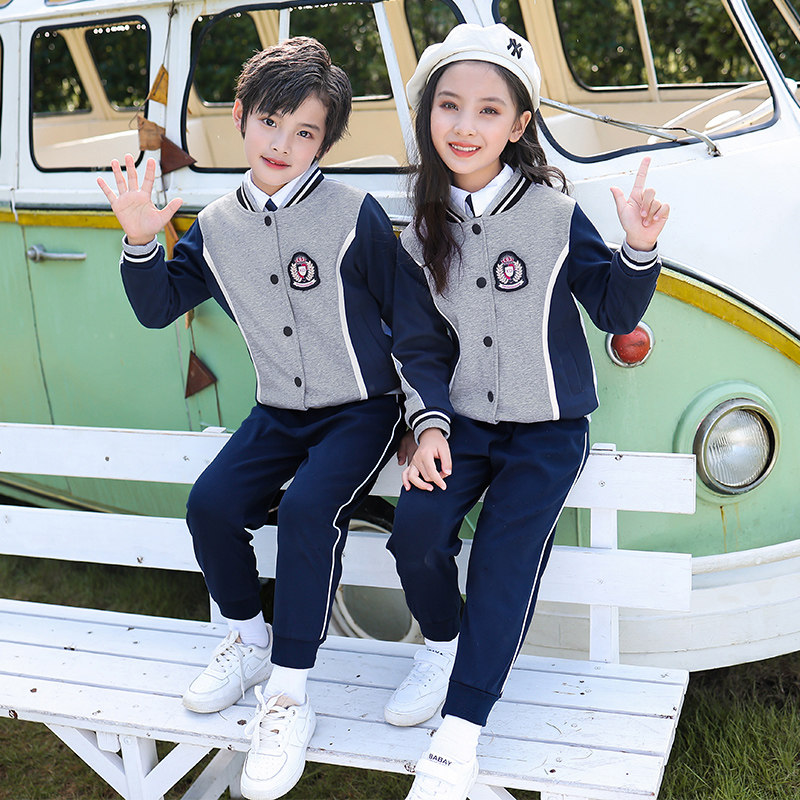 Kindergarten Fall Garden clothes sports suit Spring style Primary school children's class 3 sets English Len Wind Shirt Pure Cotton School Uniform