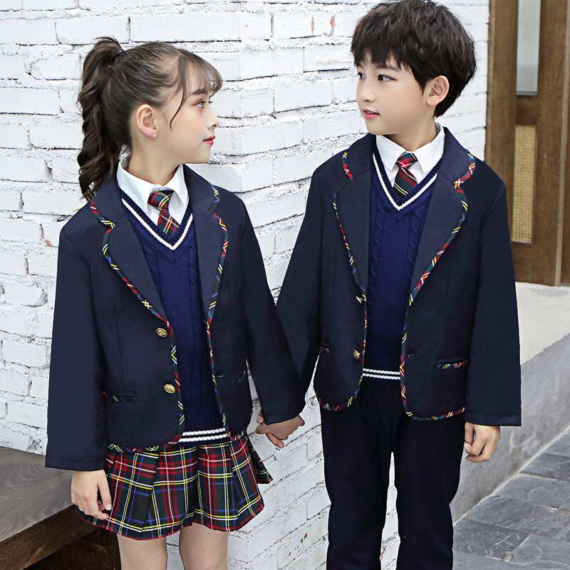 British style suit school uniform primary school students class service boys suit spring and autumn kindergarten clothing girls four-piece suit