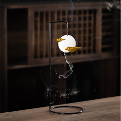 Creative Ceramic Backflow Incense Burner for Home Use, Sandalwood Incense Burner, Moon-Shaped Incense Holder, Indoor Zen-Style New Hanging Incense Burner Ornament
