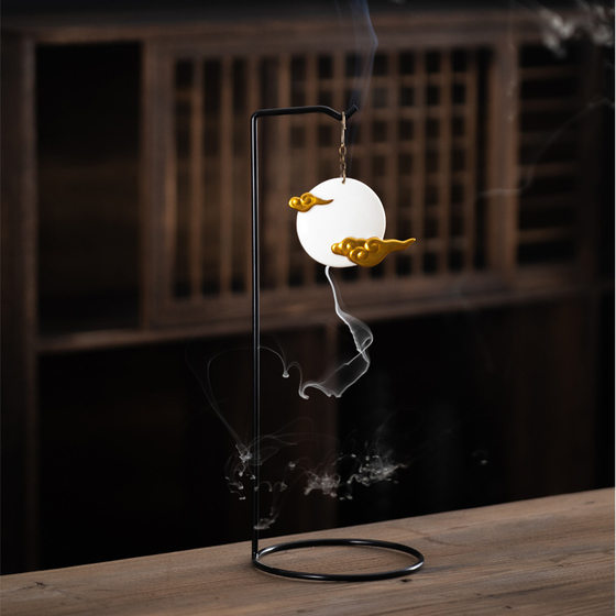 Creative Ceramic Backflow Incense Burner for Home Use, Sandalwood Incense Burner, Moon-Shaped Incense Holder, Indoor Zen-Style New Hanging Incense Burner Ornament