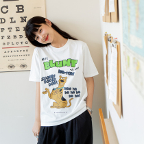 Deer and Bird American Retro Fashion Cartoon Printed Short Sleeve T-shirt Loose Joker Couple tee3 Color 3692