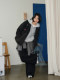 Deer and Birds blackpink back contrast printed silhouette two-color quilted cotton stand collar jacket 7033