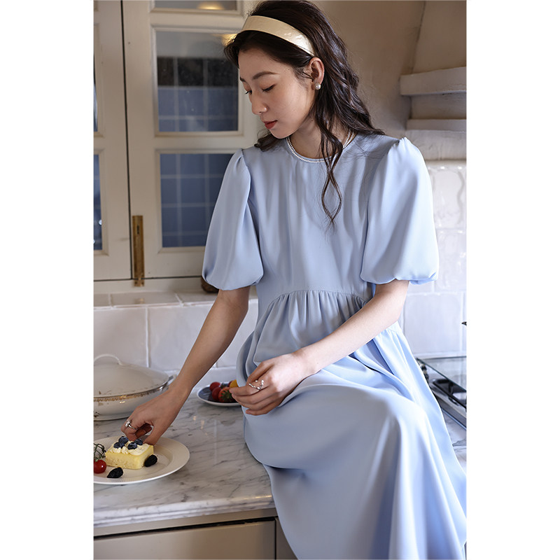 Deer and bird anti - wrinkle romantic French bubble sleeve slim senior dress (oxygen bubble) 4173