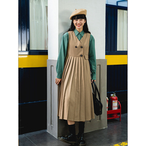 Spring Multi-piece Fold Day Ensemble Academy Wind Retro guitarist 100 Pleat Vest With Dress 2 Color 3887