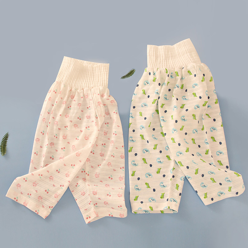 Male And Female Baby Boy Super Slim Spring Summer High Waist Long Pants Bamboo Festival Cotton Belly Pants Pure Cotton Hip Loose Broadlegged Pants A