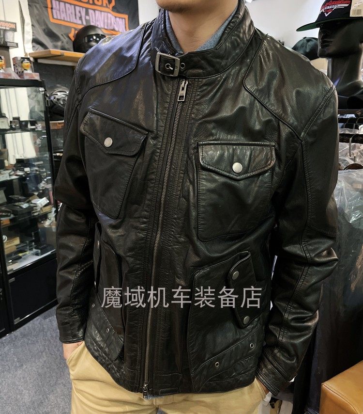 American version XL 201211 Moyu locomotive Harley men's double pocket retro stand-up collar cowhide riding leather jacket