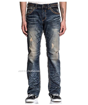 19508 Affliction mens embroidered patch jeans do old motorcycle pants USA
