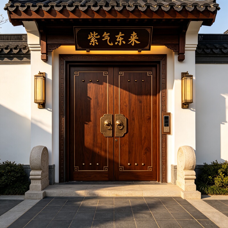 Chinese-Style Courtyard Red Rosewood Main Door, Self-Built House Solid Wood Entrance Door, Pineapple Wood Villa Double Door, Teak Wood Guesthouse Door