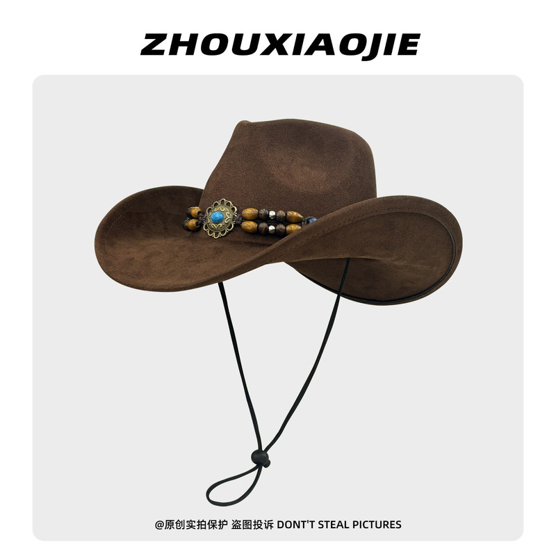American Retro Western Cowboy Hat for Men, Spring and Summer Sun Protection, Ethnic Style Jazz Hat, Large Brim British Knight Hat for Women