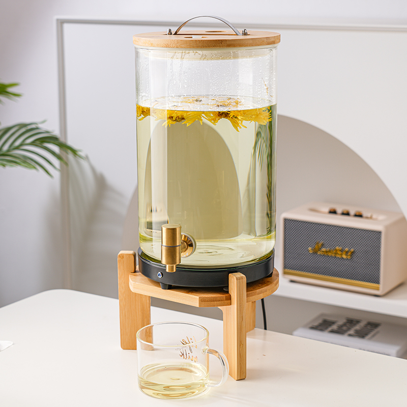 Commercial Buffet Glass Insulated Container with Electric Heating, Milk Warmer with Tap, Flower Tea Hot Drink Dispenser, 55-Degree Constant Temperature