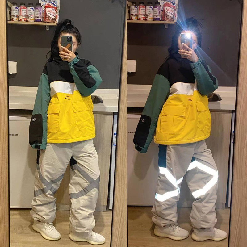 2021 Korean version of the snowboard suit ski pants suit HIPHOP plus cotton tide brand men and women waterproof dmt breathable