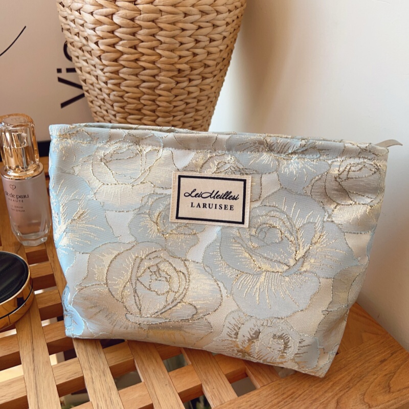 Explosive Gold Silk Rose Cosmetic Bag for Women, Portable Large Capacity Toiletry Bag, Travel Storage Bag, High-End Feel, New Style