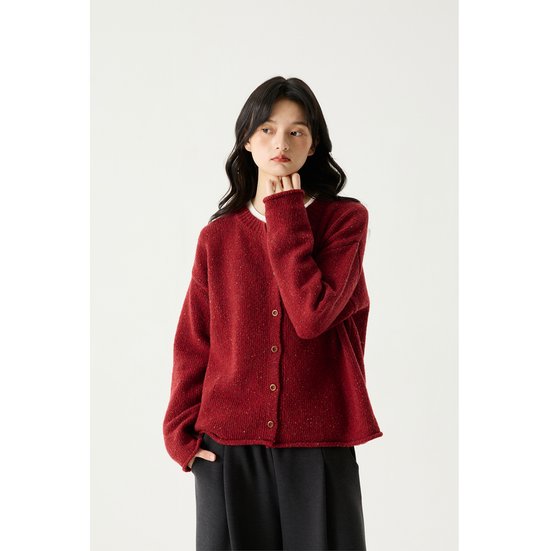Prefree Floating Notes/ Rws Certified Wool Traceable Vintage Artistic Rolled-Edge Polka Dot Sweater Jacket