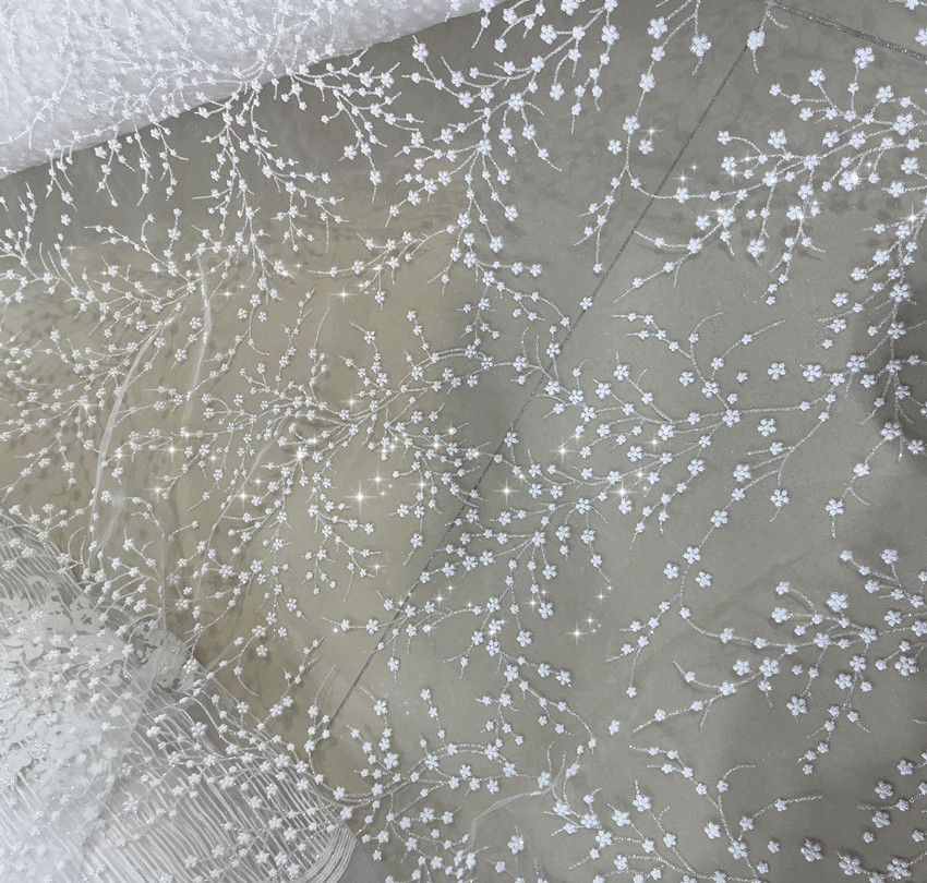 New White Super Fairy Bright Flash Small Snowy Flowers Web Yarn Dress Fabric Wedding Dress Fabric Wedding Dress Fabric Mesh Yarn