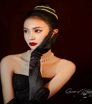 Herben Black Velvet Warm Gloves Women Etiquette Receptions Dinner Retro Gown Velvety Velvet Long glove