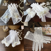Han Style Fashion Bow Tie Transparent Mesh Yarn Wedding Gloves Bridal Gown Accessories Gloves