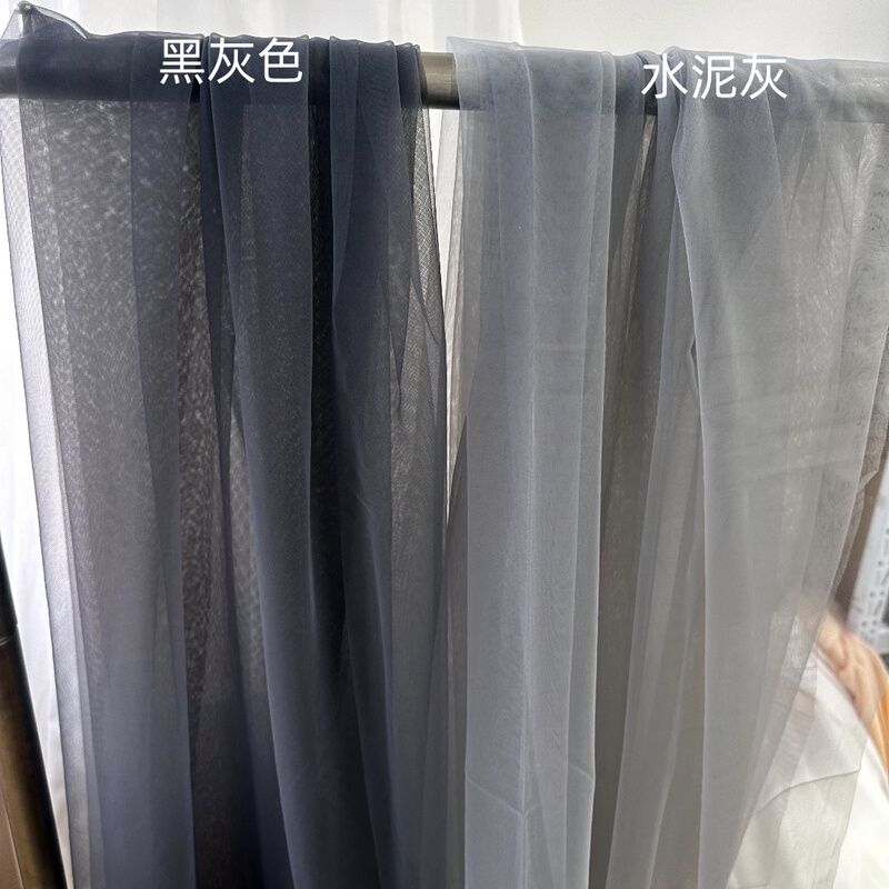 Dark Gray Carbon Gray Transparent Mesh Fabric, Encrypted Designer Black and White Mesh Fabric