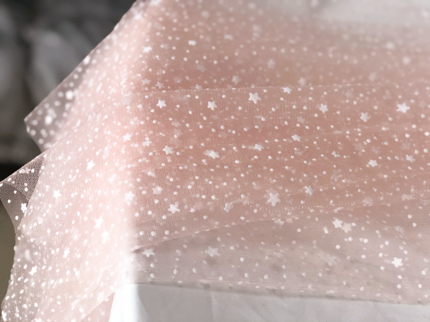 Light pink skin pink polka dot star flocking doll shirt children's dress dessert table arrangement fabric fabric mesh yarn