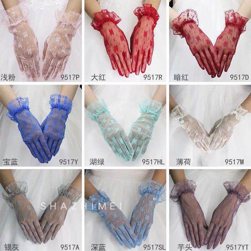 Bride Wedding Dress Gloves Short Lace Lace Gloves Multicolor Wedding Gloves