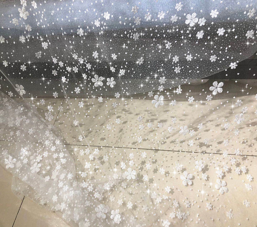 Snow Flowers Shining Shining Network Dessert Desk for Wedding dress fabric