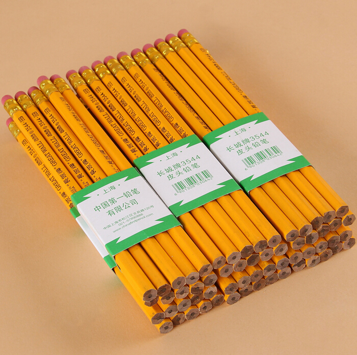 Chinese card Great Wall 3544 pencil supplies yellow wooden pole HB elementary school students write hexagonal rubber head