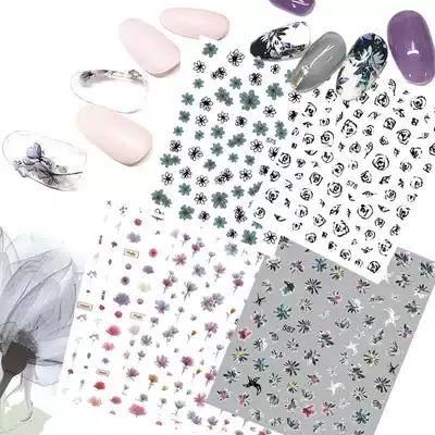 Nail art 3D ultra-thin adhesive sticker Japanese magazine new embossed flower watercolor flower light therapy nail decoration decal