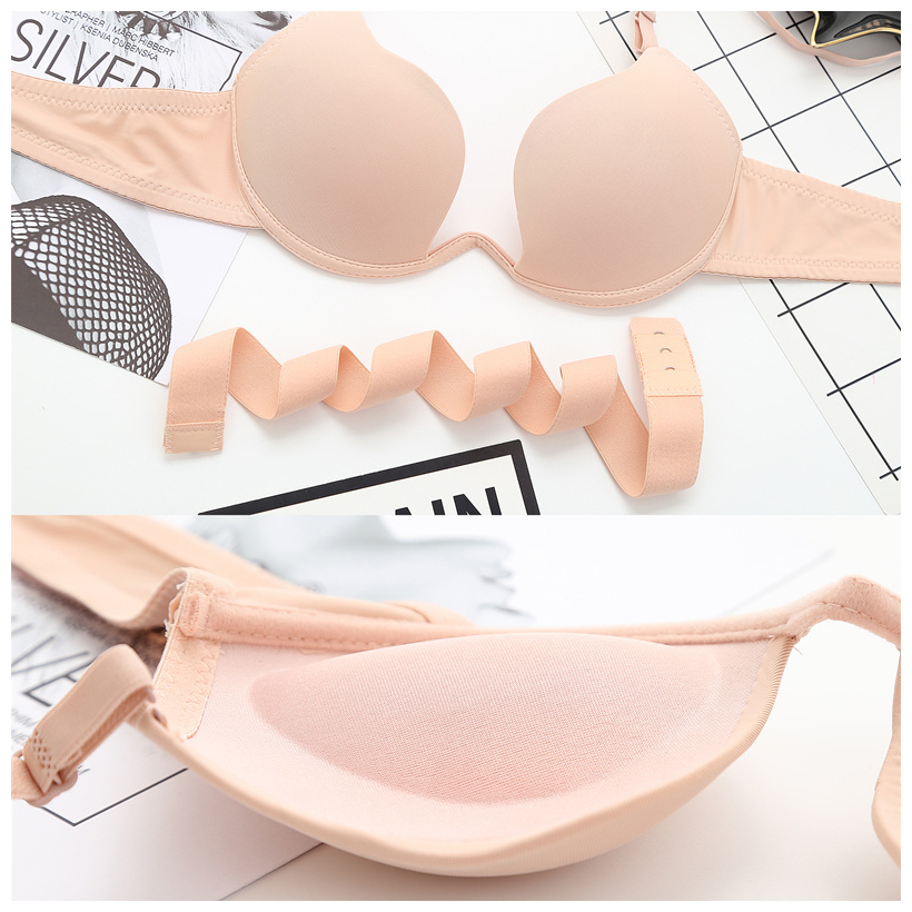 Nổ sữa sâu hình chữ U backless vô hình liền mạch đồ lót nữ siêu tụ tập Nhật Bản vẻ đẹp gợi cảm trở lại W cup ngực nhỏ siêu dày áo ngực ao lot hoc sinh