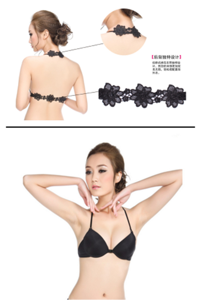 Mới vẻ đẹp gợi cảm sau cổ treo trước áo ngực nhỏ ngực dày tập hợp đồ lót không có dấu vết với áo ngực hoa áo ngực ko dây
