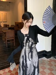Retro flared sleeve short ice cardigan small jacket female spring and summer sunscreen thin outer jersey shawl top