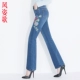 Bài hát Fengzi mùa hè 2018 gió quốc gia thêu hoa micro-la jeans của phụ nữ quần dài cỡ lớn 3271 - Quần jean thoi trang nu