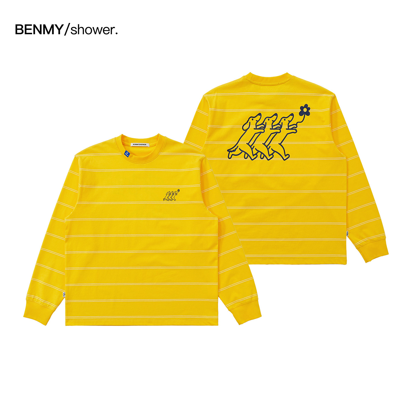 benmyshowerのヘビーウェイト「ハッピーパピー」長袖ストライプTシャツは、男女兼用の新しい春スタイルで、カップル向けのコットントップです。