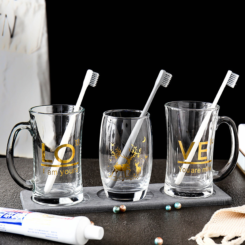 A three-mouth creative simple glass mouthwash cup married housewash cup couples ceramic tooth cup tray set