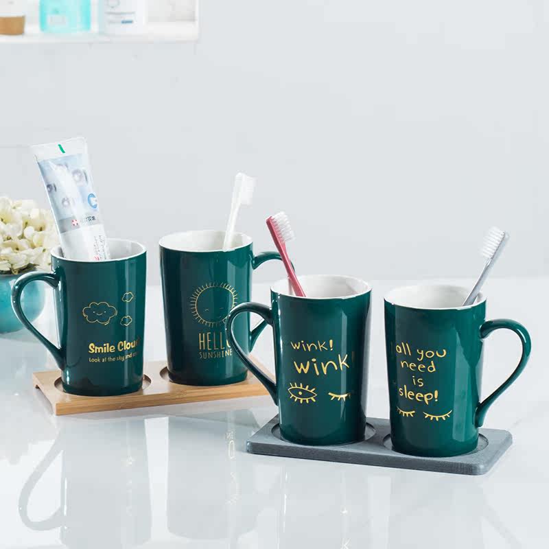 Moutwash cup couple Nordic ceramic brush cup home with a pair of cylinder cup minimal creative cartoon wash suit