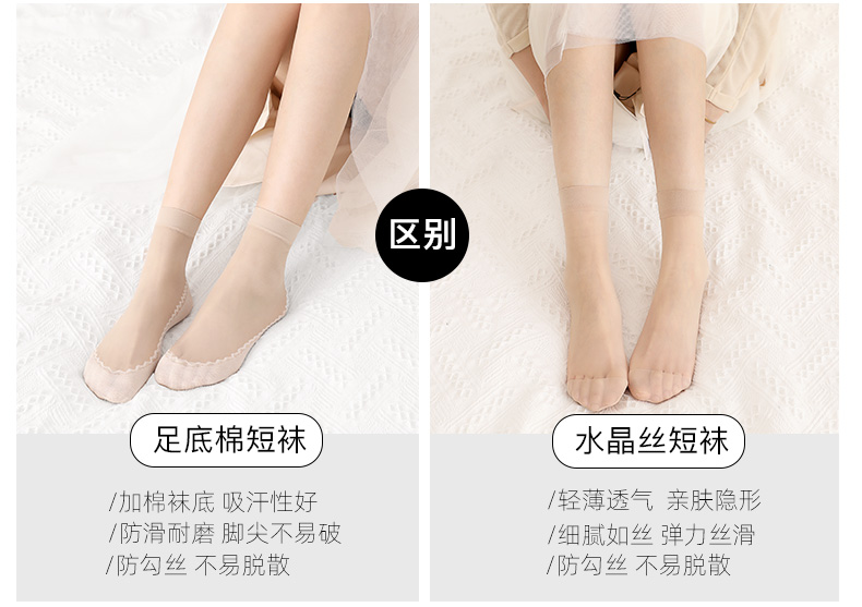 浪莎 女薄款水晶丝短袜 纯棉足底 10双 图8
