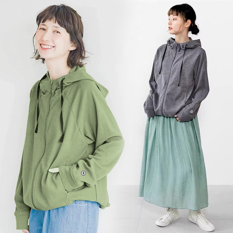 Vier Jahreszeiten japanischer Premium-Damen-Waffel pullover mit Kapuze
