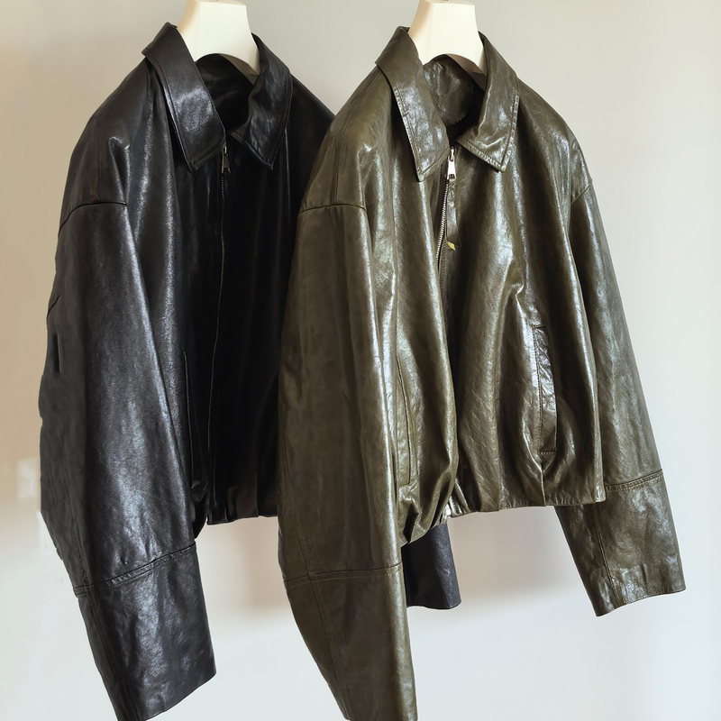 Magicp 2025 Autumn New Imported Oil Wax Sheepskin Jacket Women's Short Turn-Down Collar Leather Jacket Casual Versatile Magicp 2025 Autumn New Imported Oil Wax Sheepskin Jacket Women's Short Turn-Down Collar Leather Jacket Casual Versatile