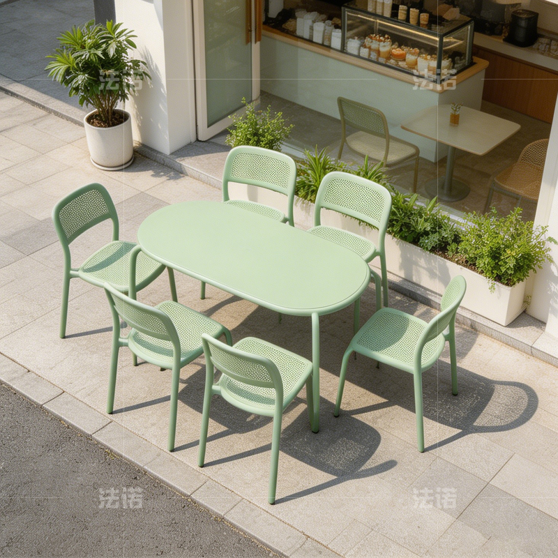 Outdoor Tables and Chairs, Courtyard, Open-Air Balcony, Leisure Area Setup, Waterproof and Sun-Proof, Milk Tea Shop, Coffee Shop, Outdoor Seating, Commercial Street