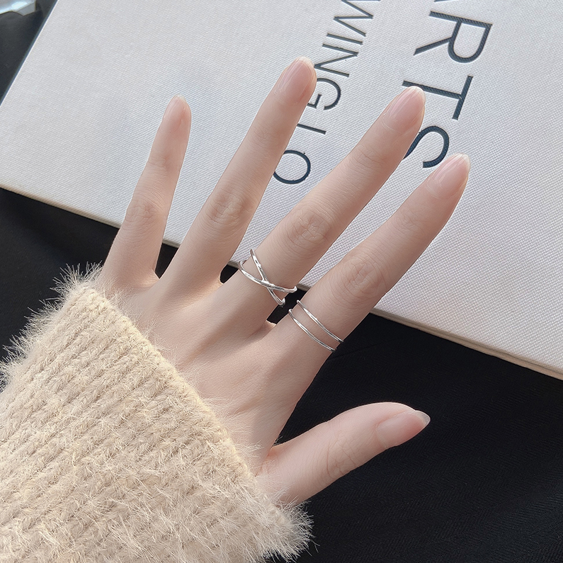 925 Silver Silver Simple Simple Ring Woman opens adjustable single in tide ring fashion student double index ring ring