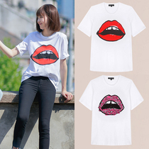 Markus Lupfer T-shirt red lip round neck short-sleeved T-shirt 20 spring and summer new graffiti printing